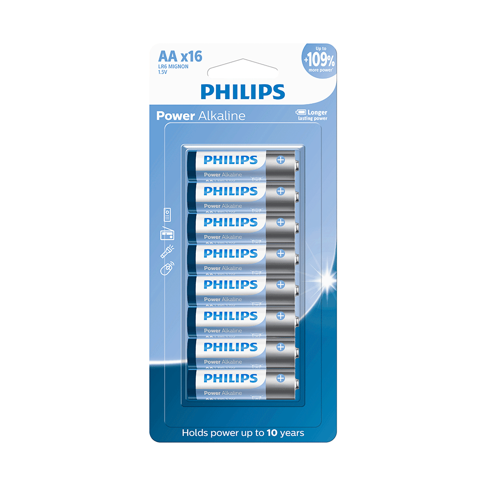 PILHAS ALCALINAS AA PHILIPS BLISTER COM 16 UNIDADES LR6P16B/59